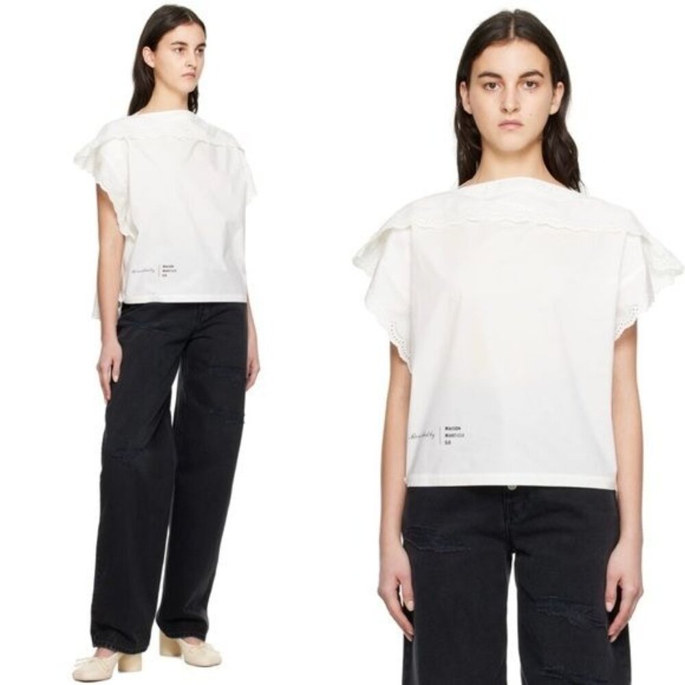 MM6 Maison Margiela Eyelet Blouse Top 38 White 2 Cotton Poplin